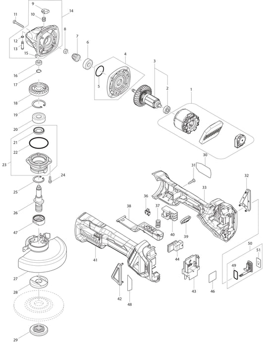 XAG21ZU Angle Grinder Assembly Parts By Makita