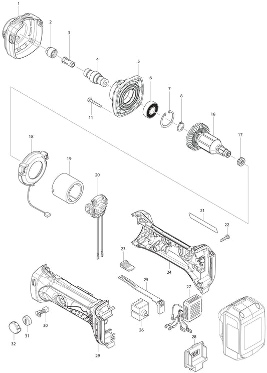 XDG02Z Angle Grinder Assembly Parts By Makita