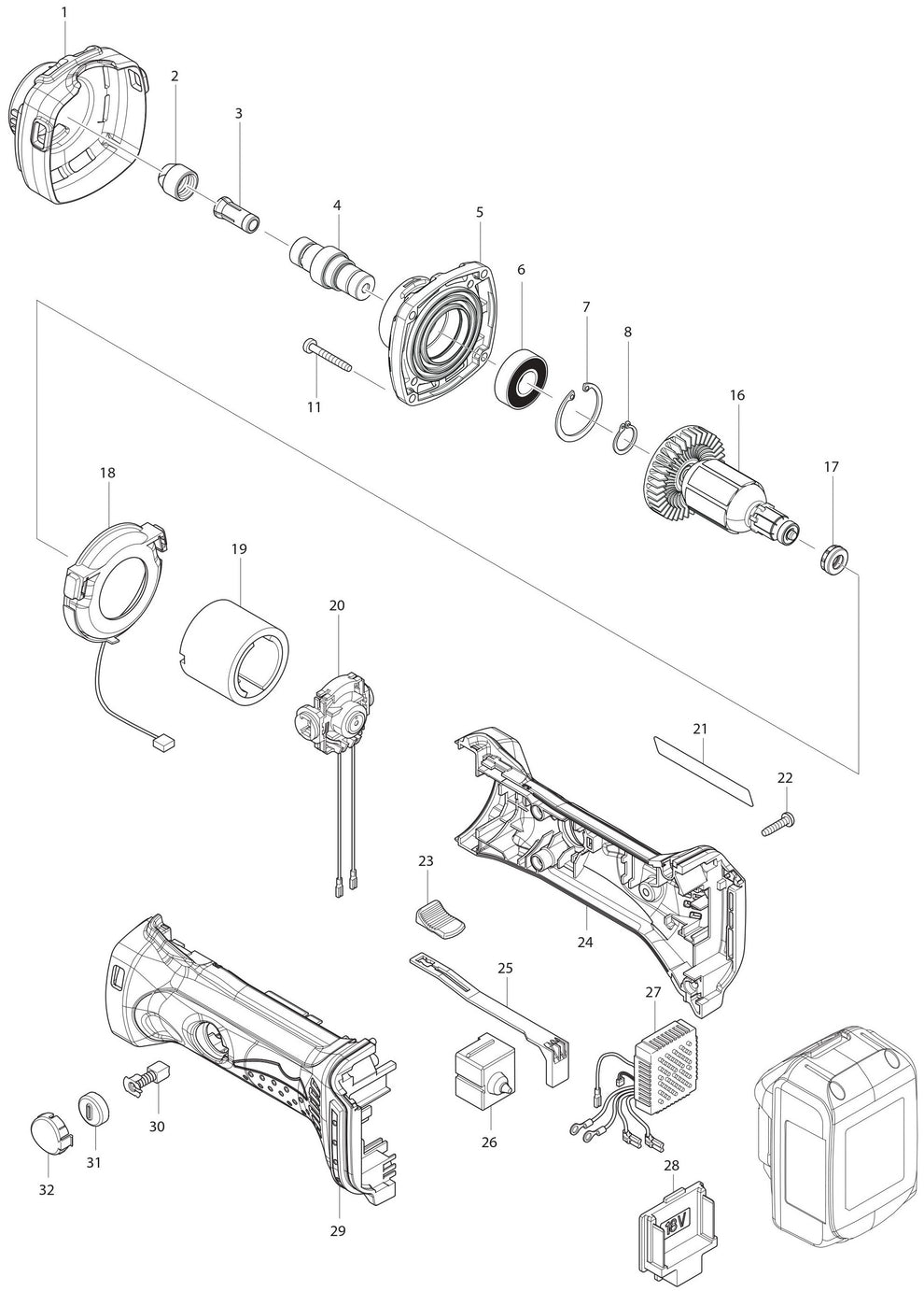 XDG02Z Angle Grinder Assembly Parts By Makita