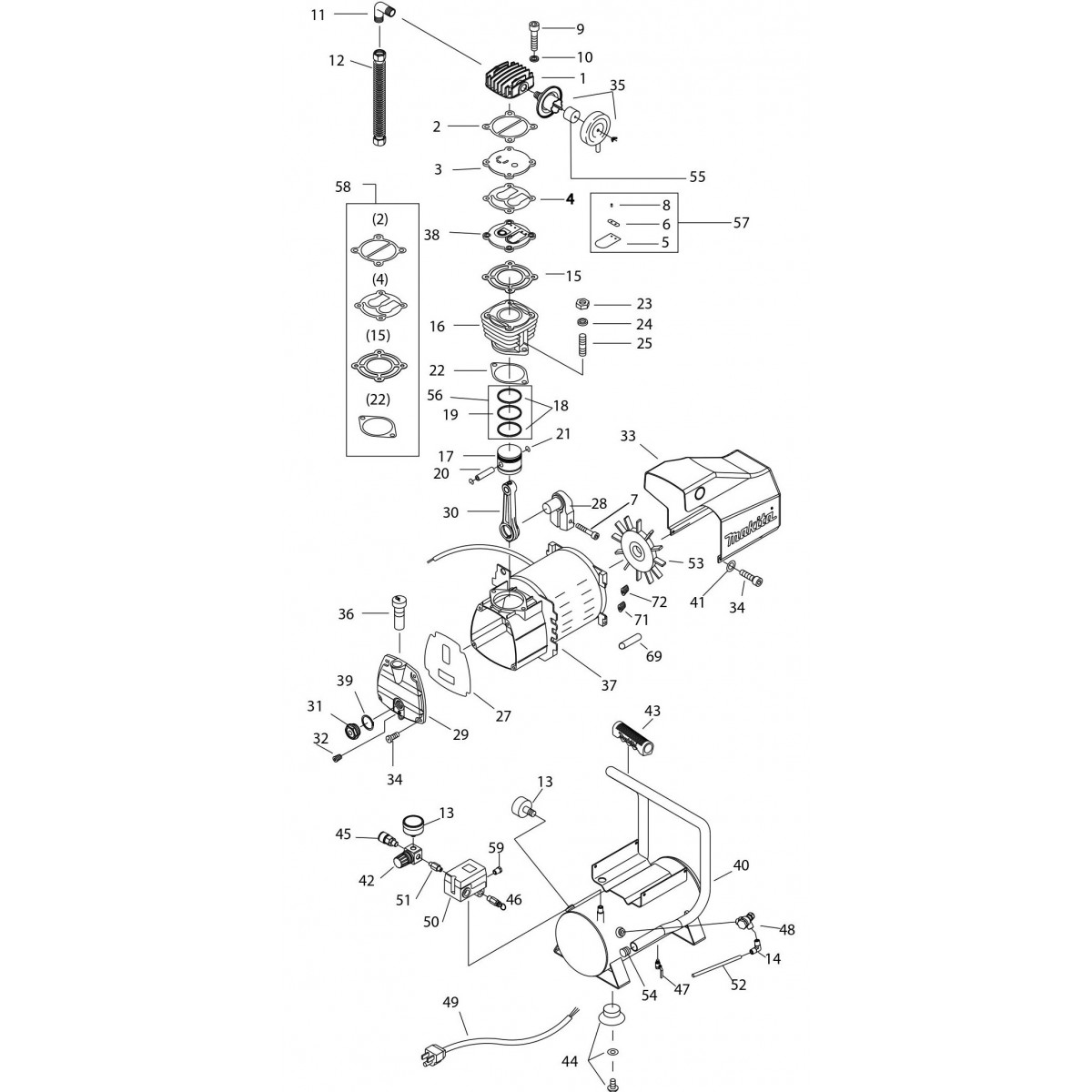 Air Compressor Assembly Parts Compressor By Makita