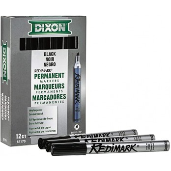 Dixon RediMark Chisel Tip Permanent Markers, Black, Metal Barrel - 12 Pack - 87170