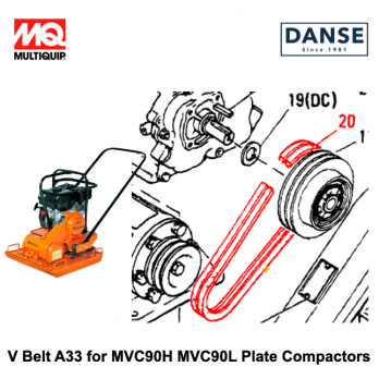 V Belt A33 for MVC90H MVC90L Plate Compactors by Multiquip Mikasa 070100340