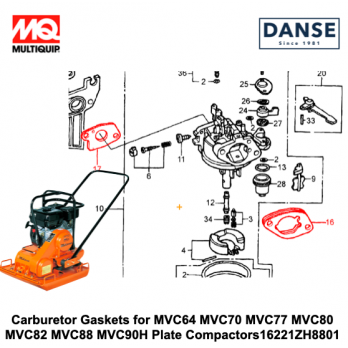 Carburetor Gaskets for MVC64 MVC70 MVC77 MVC80 MVC82 MVC88 MVC90H Plate Compactors by Multiquip Mikasa 16220ZE1020 16221ZH8801