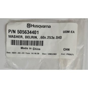 505634401 WASHER, DELRIN, .60X.253X.040 FOR EARLY ENTRY SAW BY HUSQVARNA