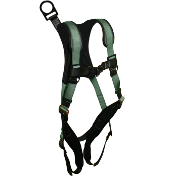 226709 Full body harness, comfort back/shoulder pad, leg pads, single dorsal d-ring, 12" dee ring extension, bayonet buckle legs by FrenchCreek Production Green
