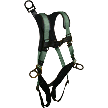 226709B Full body harness, comfort back/shoulder pad, leg pads, single dorsal d-ring, hip d-rings, 12" dee ring extension, bayonet buckle legs by FrenchCreek Production Green