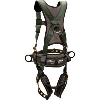 22850B-HD Stratos harness, removable tool belt, hip D-rings, tongue buckle legs by FrenchCreek Production Green