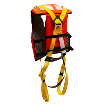 631LJ Full Body Harness, single back dorsal d-ring, integrated USCG Type III PFD, pass-thru legs by FrenchCreek Production Yellow