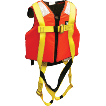 631LJ Full Body Harness, single back dorsal d-ring, integrated USCG Type III PFD, pass-thru legs by FrenchCreek Production Yellow
