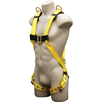 651D Full Body Harness, single back dorsal d-ring, shoulder d-rings, tongue buckle/grommet legs by FrenchCreek Production Yellow
