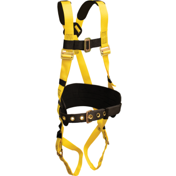 850A Full Body Harness, single back dorsal d-ring, tongue buckle legs, waist pad w/removable tool belt, shoulder pads by FrenchCreek Production Yellow