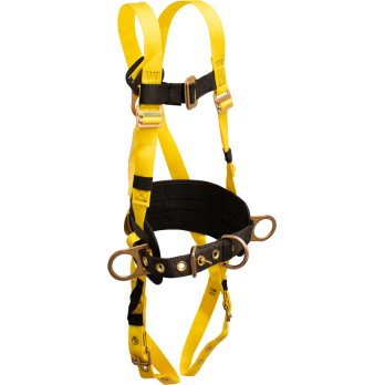 850B-TS Full Body Harness, single back dorsal d-ring, front waist d-ring, hip d-rings, comfort waist pad, removable tool belt, tongue buckle legs by FrenchCreek Production Yellow