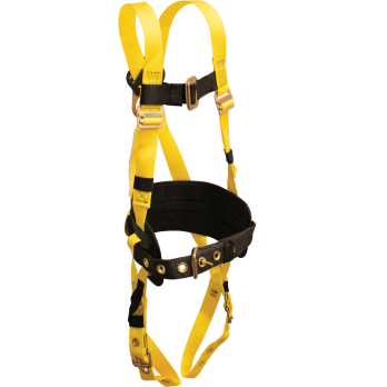 850 Full Body Harness, single back dorsal d-ring, waist pad, w/removable tool belt, tongue buckle legs by FrenchCreek Production Yellow