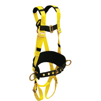 853AB Full Body Harness, single back dorsal d-ring, hip positioning d-rings, comfort waist pad, removable tool belt, sub-pelvic strap, shoulder pads, tongue buckle legs by FrenchCreek Production Yellow