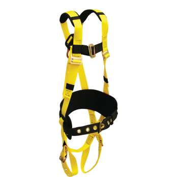 853A Full Body Harness, single back dorsal d-ring, comfort waist pad, removable tool belt, shoulder pads, tongue buckle legs by FrenchCreek Production Yellow
