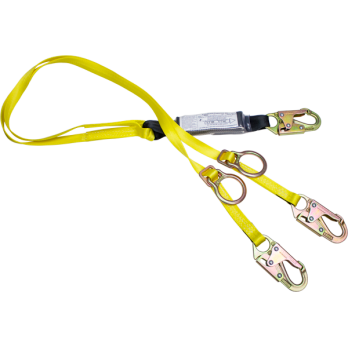 440ADD 6' Dual Leg Shock absorbing webbing lanyard, with sliding D-rings.  Yellow by FrenchCreek Production