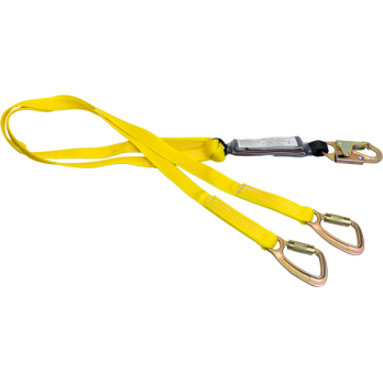 446AW 6' Dual leg tie-back shock absorbing lanyard with inner wear indicating core.  Yellow by FrenchCreek Production