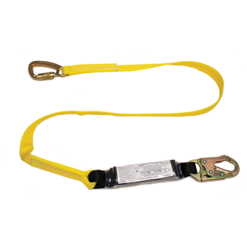456AW 6' Single leg tie-back shock absorbing lanyard with inner wear indicating core.  Yellow by FrenchCreek Production